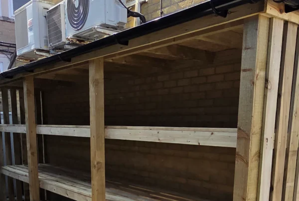 Bespoke bag storage at Ryedale School, made from sanded timber and Hertalan rubber roof